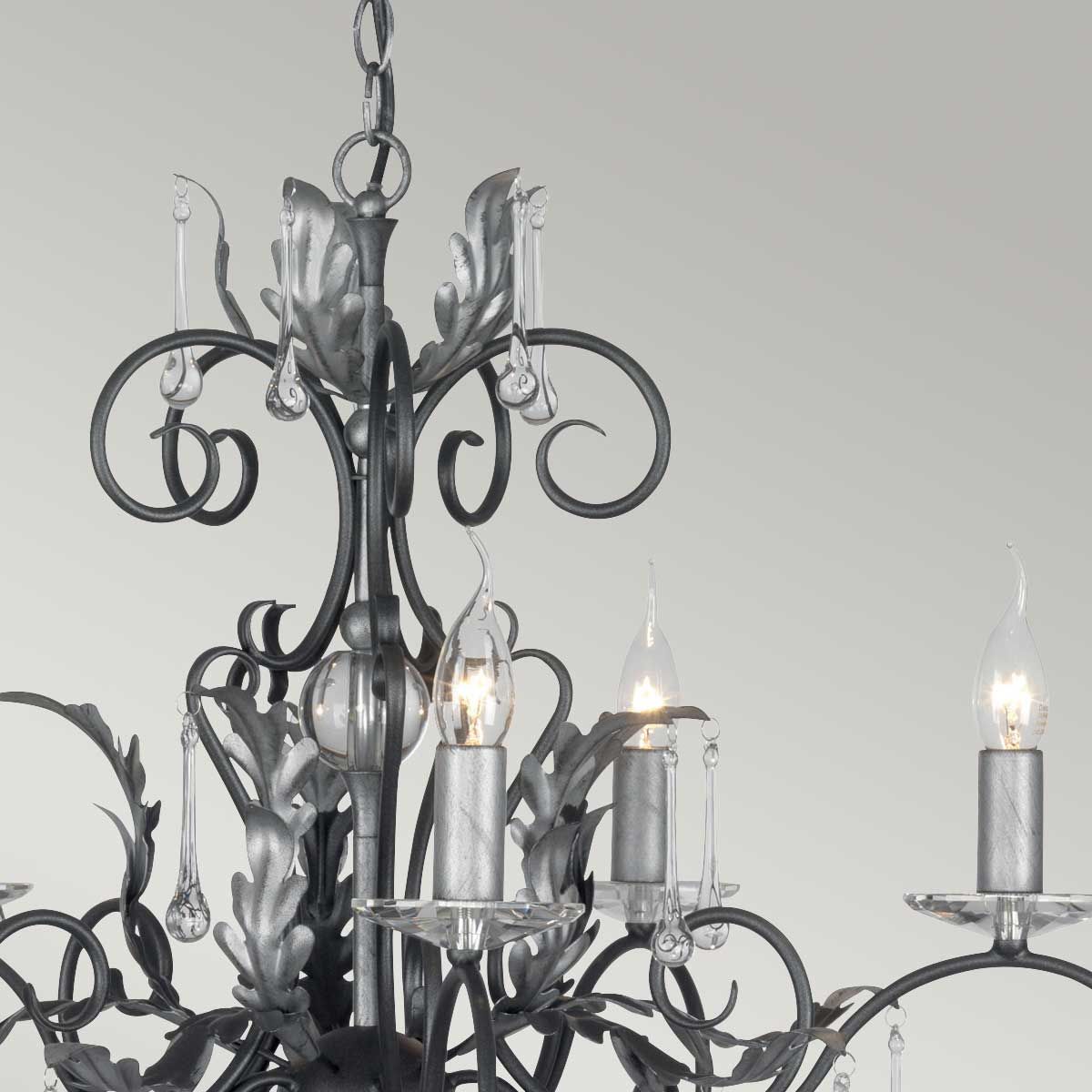 Amarilli Light Chandelier in Black with Silver Patina
