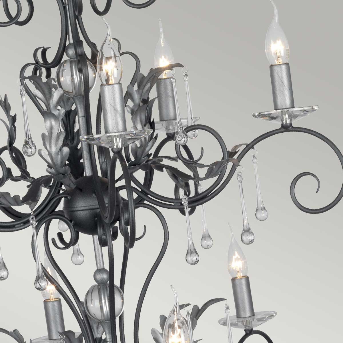 Amarilli Light Chandelier in Black with Silver Patina