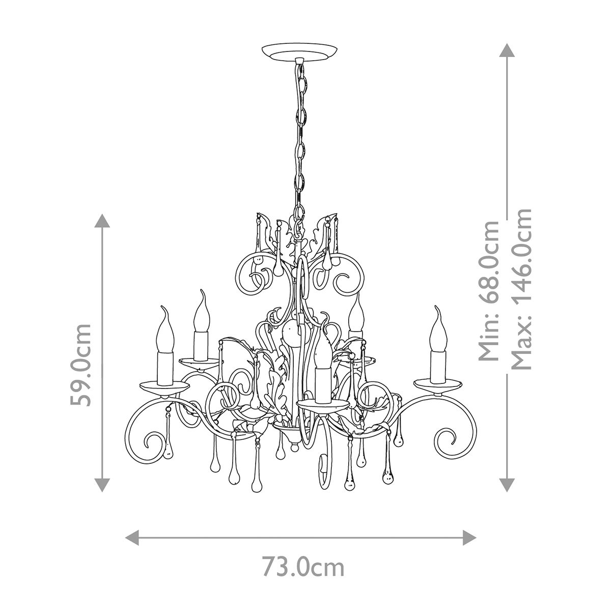Amarilli Light Chandelier in Black with Silver Patina