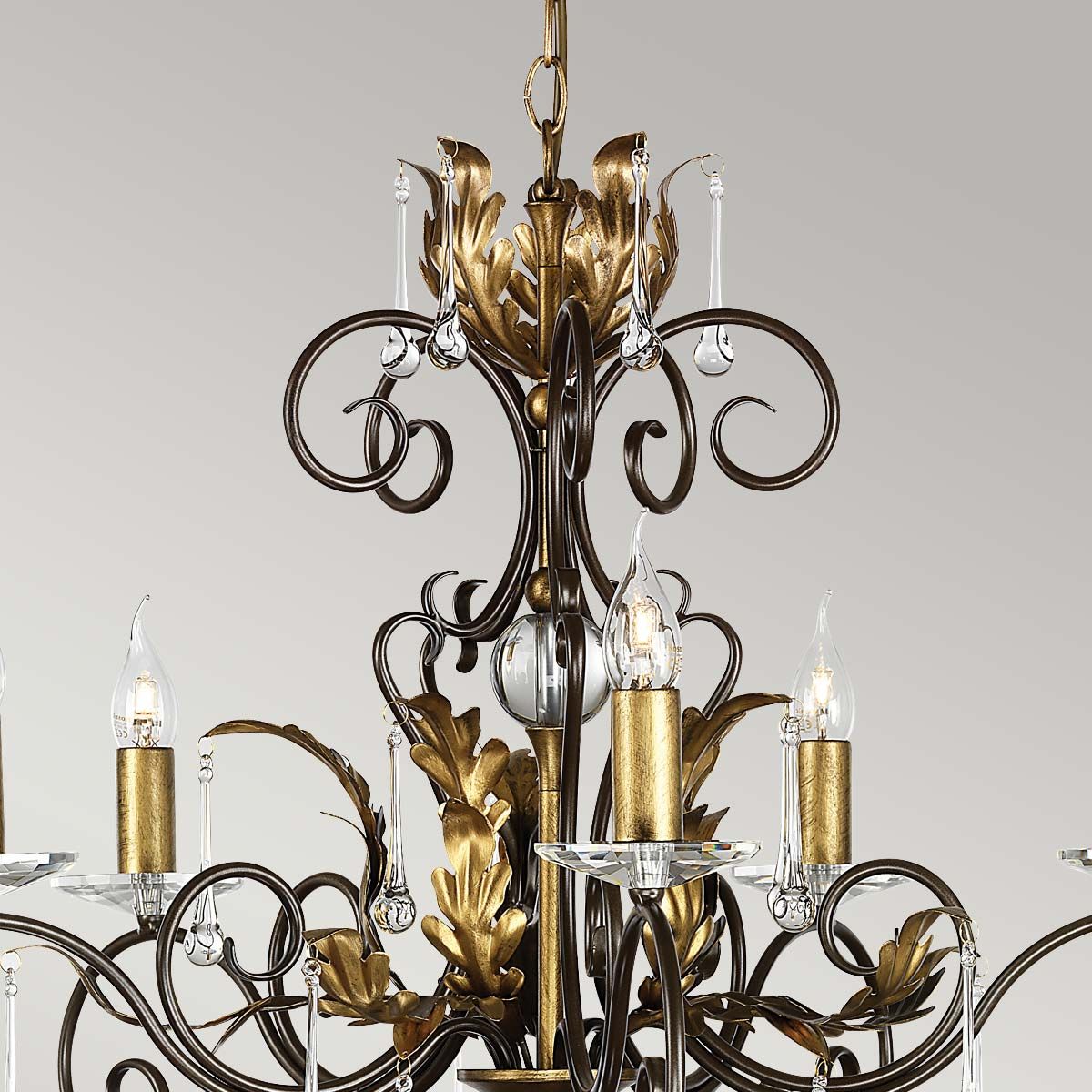 Amarilli Light Chandelier in Bronze with Gold Patina
