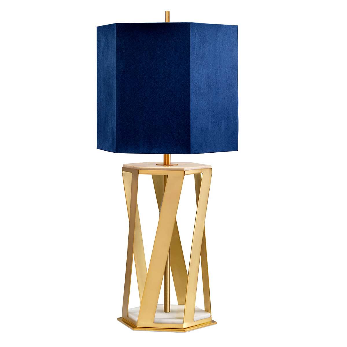 Apollo Light Table Lamp in Blue Shade in Brushed Brass