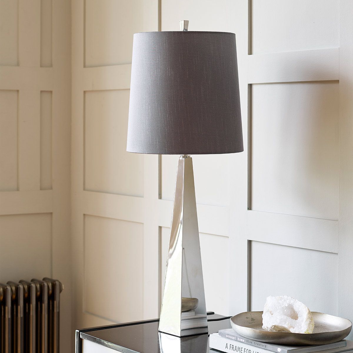 Ascent Light Table Lamp with Dark Grey Shade in Polished Nickel