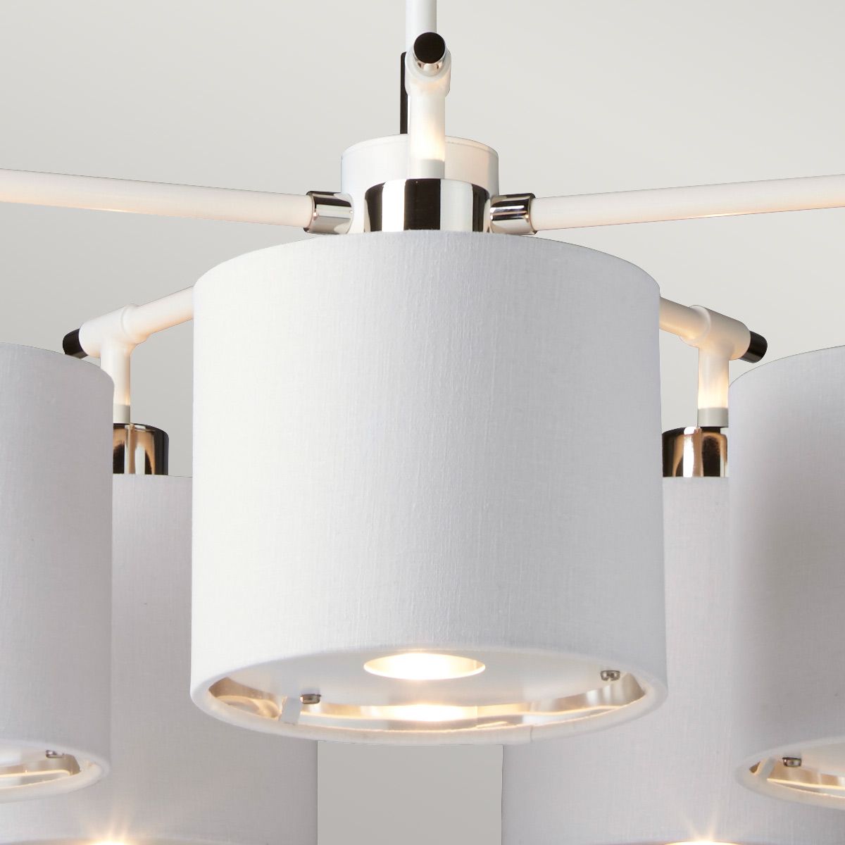 Balance Light Chandelier in White Polished Nickel with White Shade