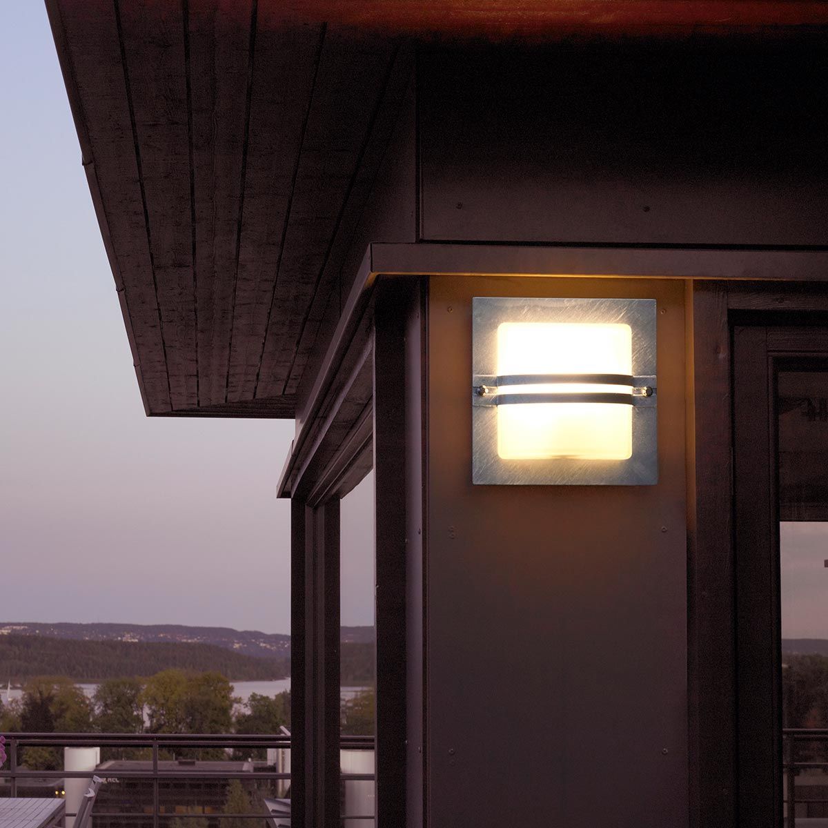 Bern In Light Wall Lantern Galvanised With Frosted Glass