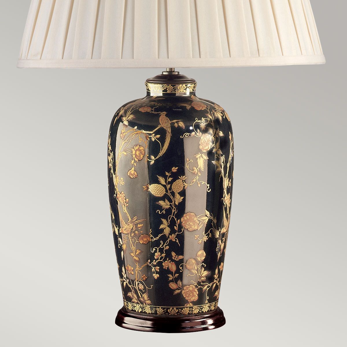 Black Birds Light Table Lamp in Black and Gold with Cream Shade