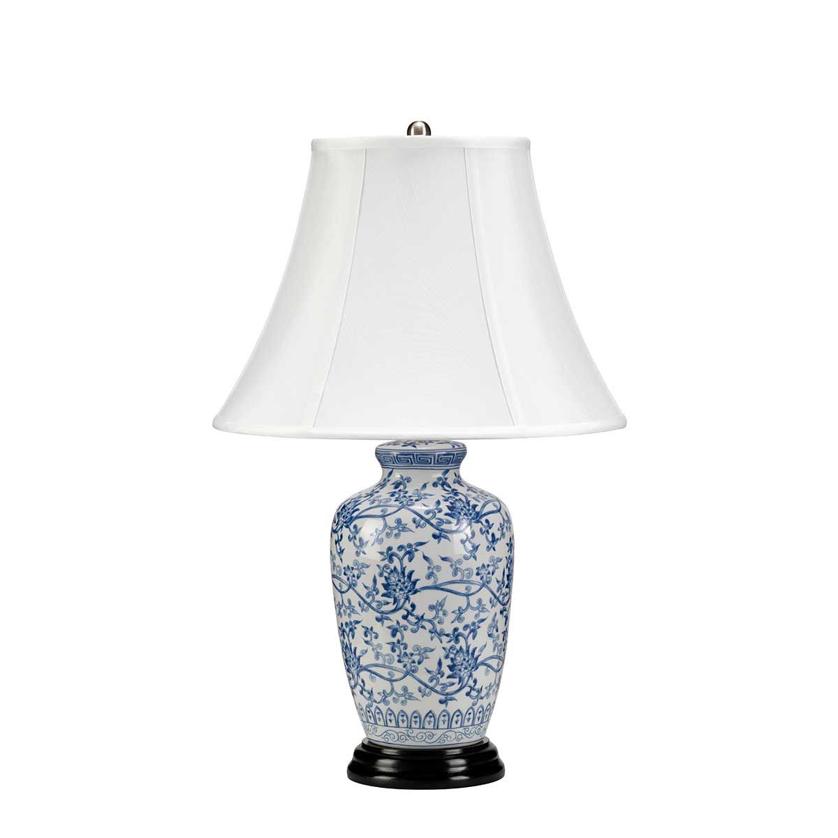 Blue Ginger Jar Table Lamp in Blue and White with White Shade