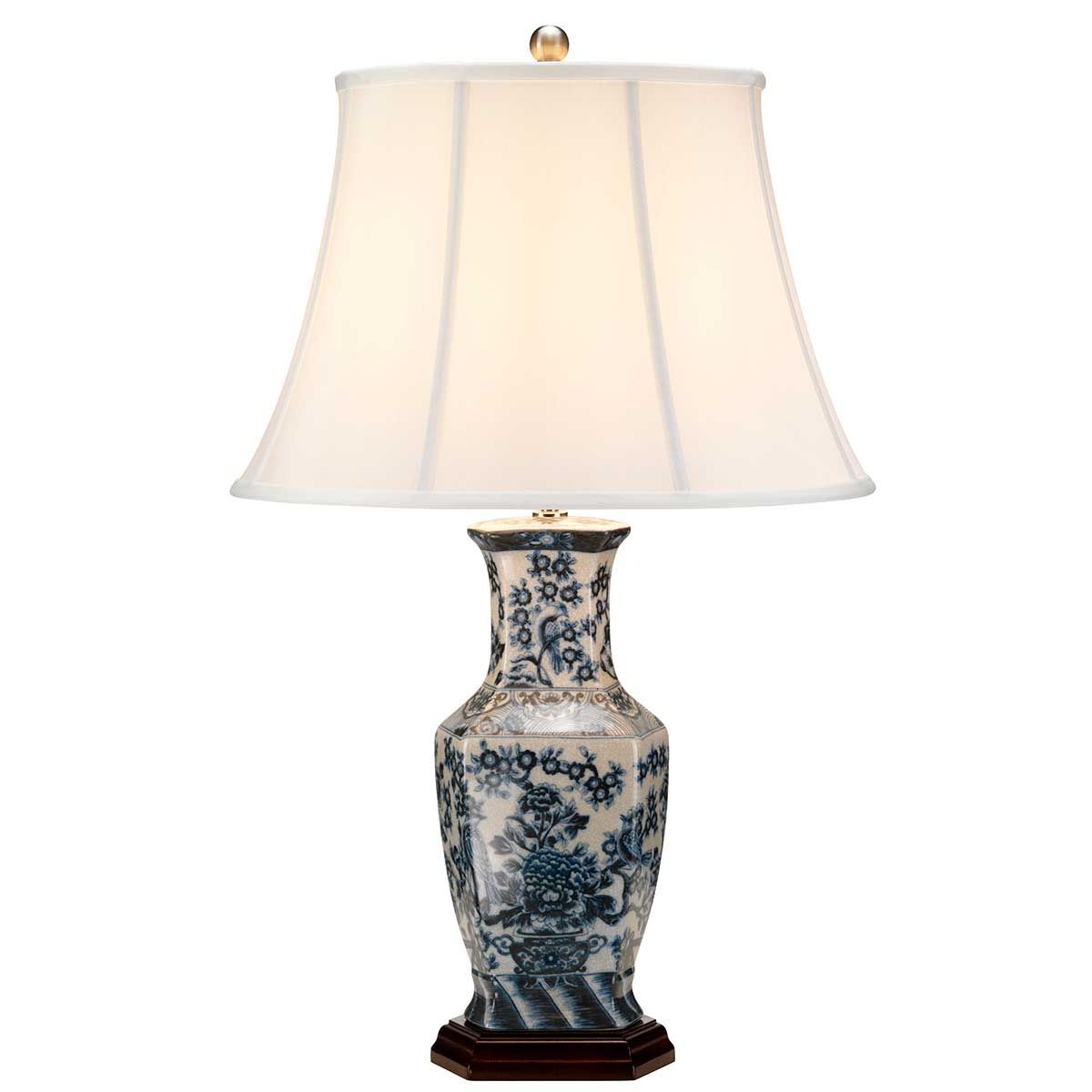 Blue Hex Light Table Lamp in Blue and White with White Shade