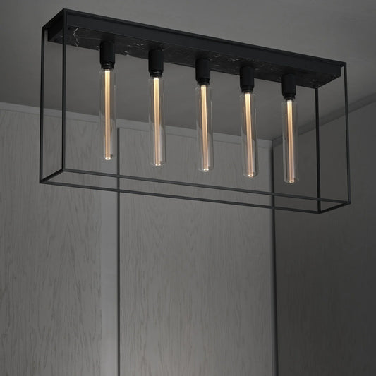 Caged Ceiling Light 5.0, Black marble on angled view.
