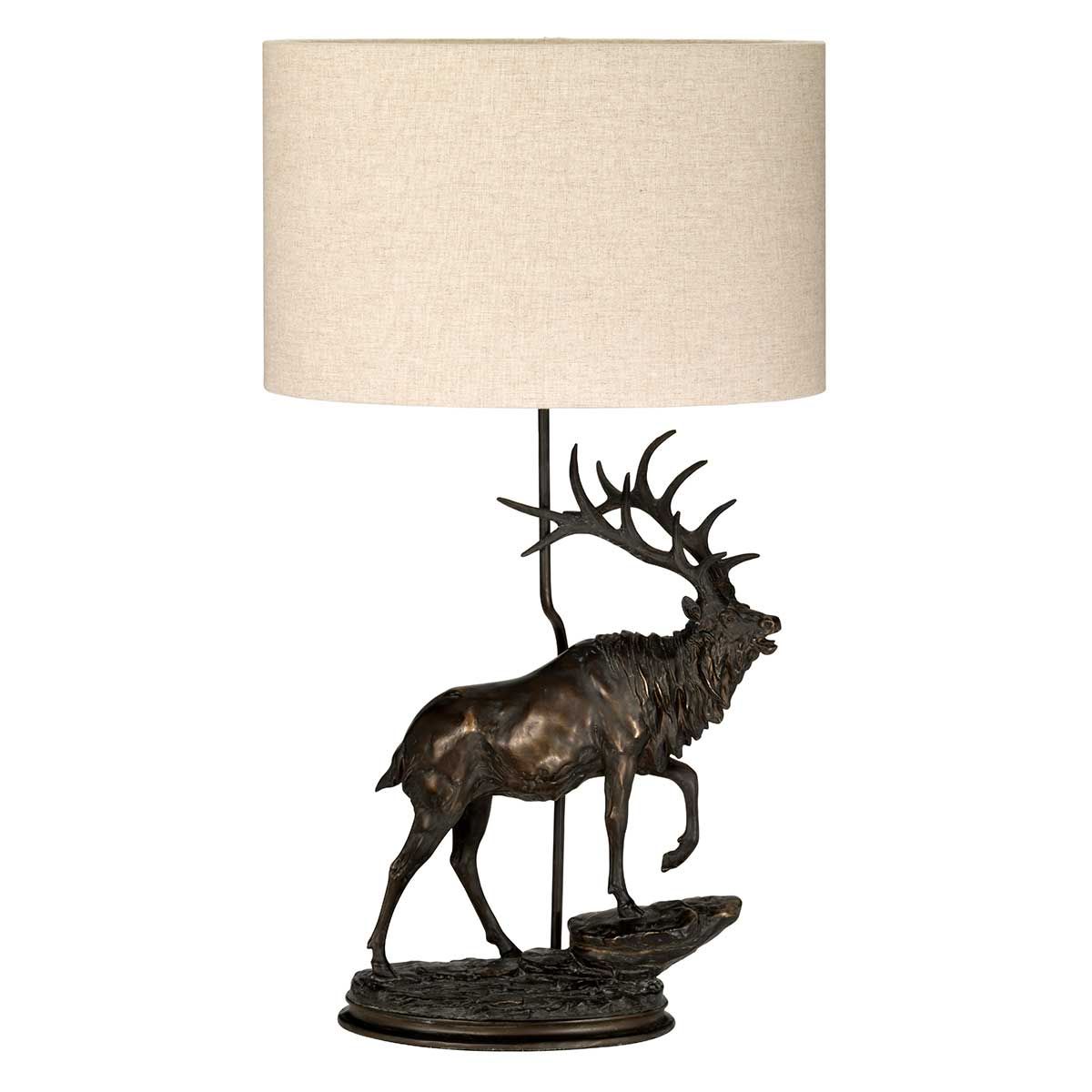 Angus Light Table Lamp in Oval Shade Bronze Patina with Natural Shade
