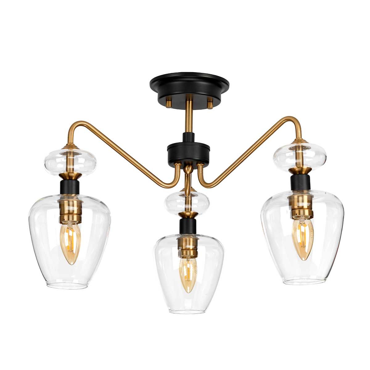 Armand Light Semi-Flush in Aged Brass Plated & Charcoal Black Paint