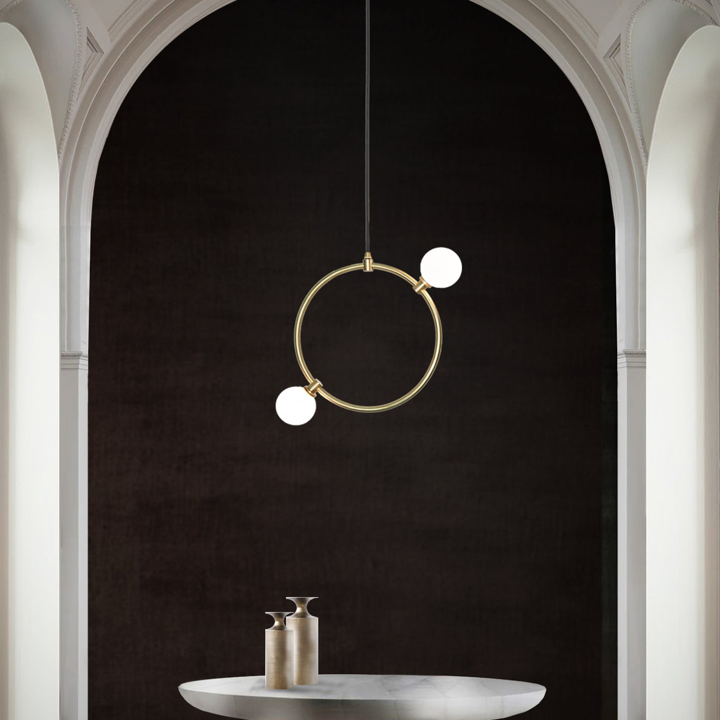 Drops Pendant Light, hanging from ceiling above table in setting.