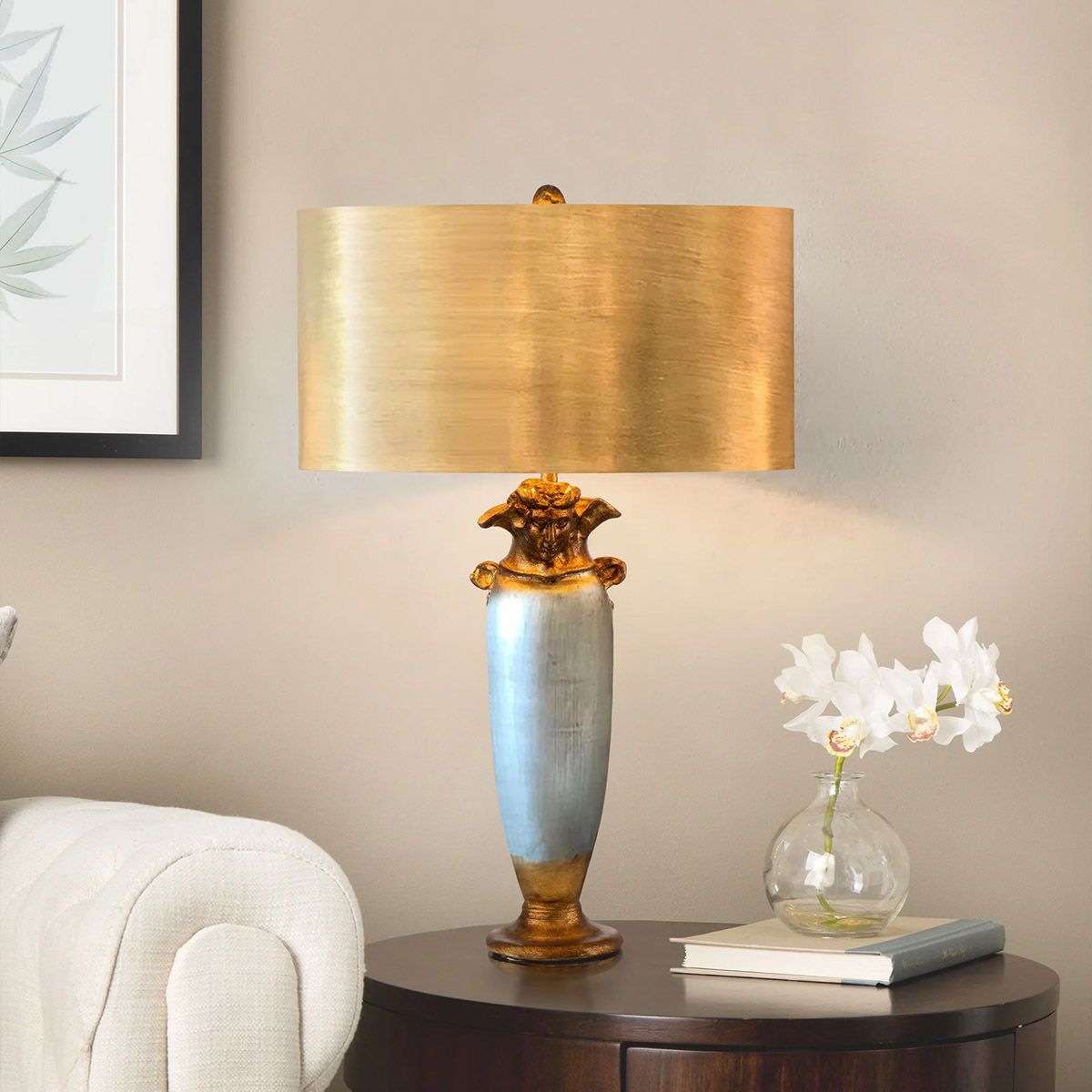 Bienville Light Table Lamp in Silver and Gold with Gilded Gold Shade