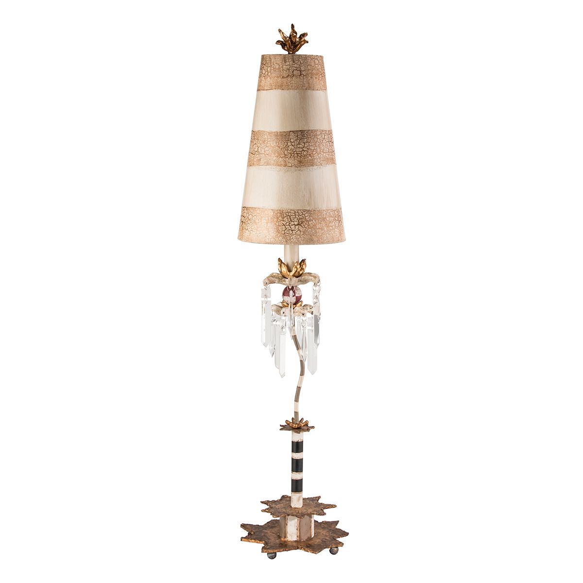Birdland Light Table Lamp in Cream and Gold with Cream and Taupe Striped Shade
