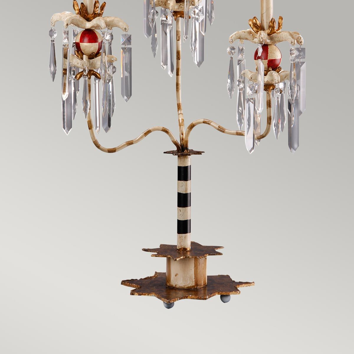 Birdland Arm Table Lamp in Cream & Gold with Cream and Gold Striped Shade
