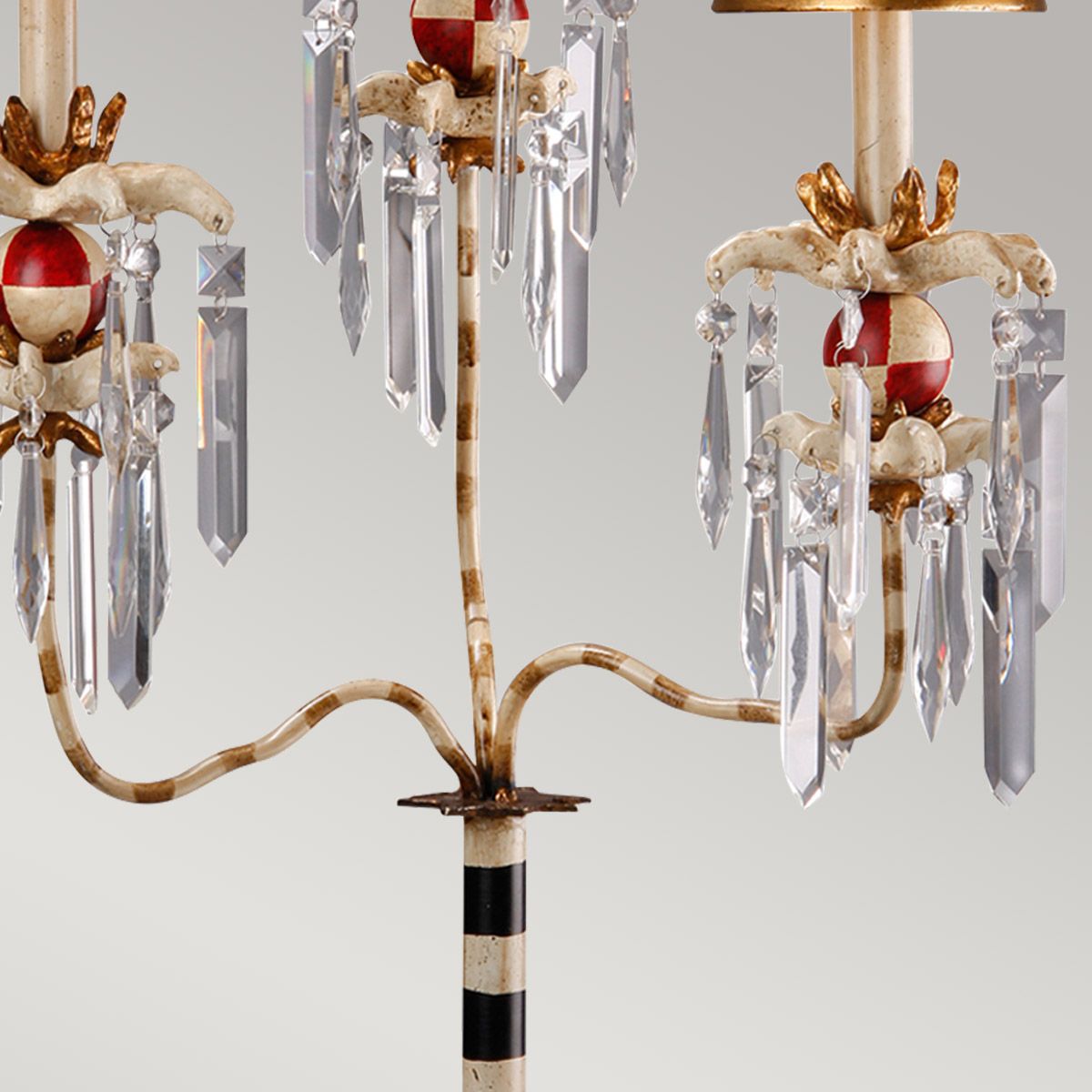 Birdland Arm Table Lamp in Cream & Gold with Cream and Gold Striped Shade