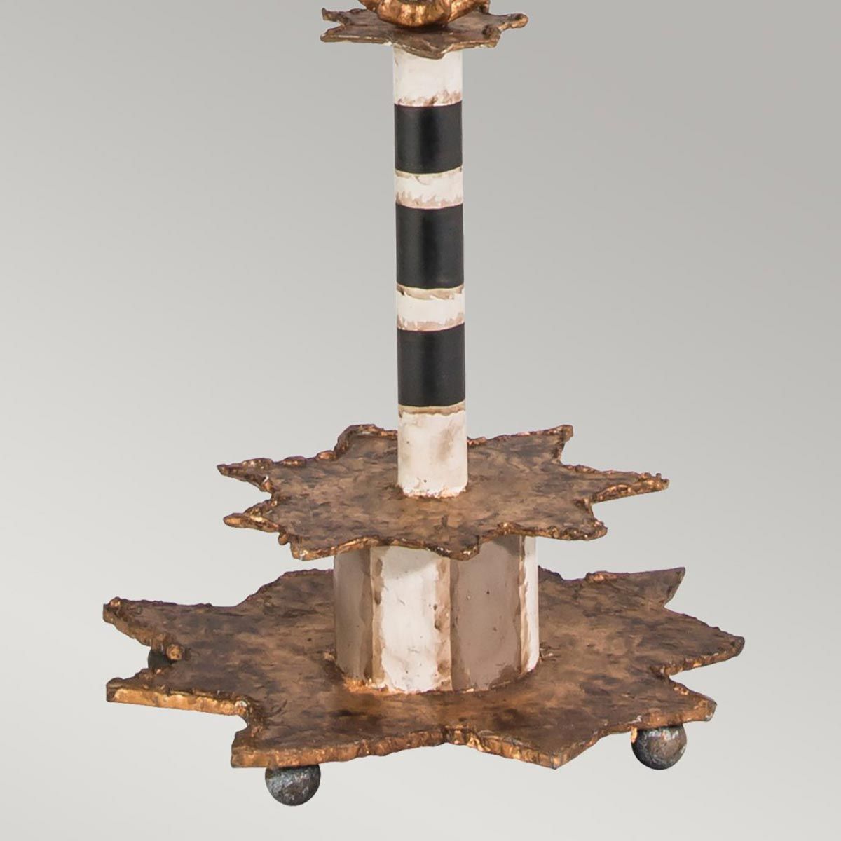 Birdland Light Table Lamp in Cream and Gold with Cream and Taupe Striped Shade