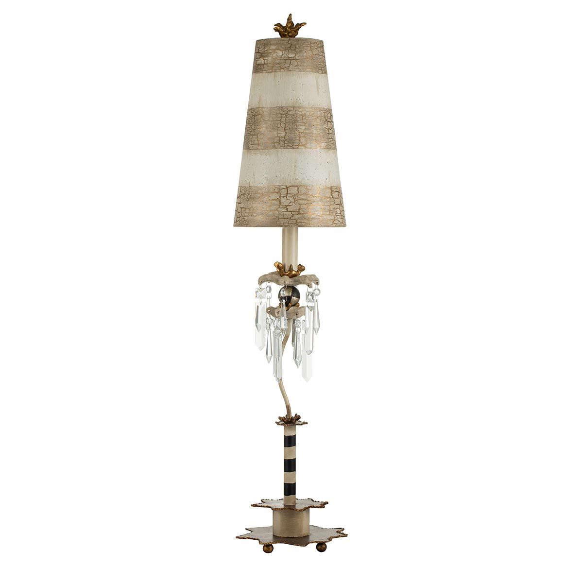 Birdland Light Table Lamp in Cream and Gold with Cream and Taupe Striped Shade