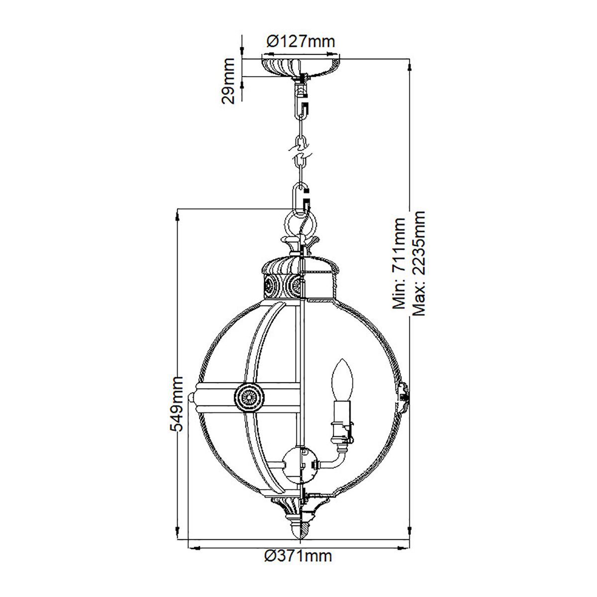 Adams Light Pendant Chandelier in British Bronze