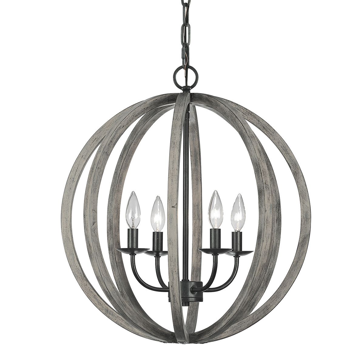 Allier Light Pendant in Weathered Oak Wood and Antique Forged Iron
