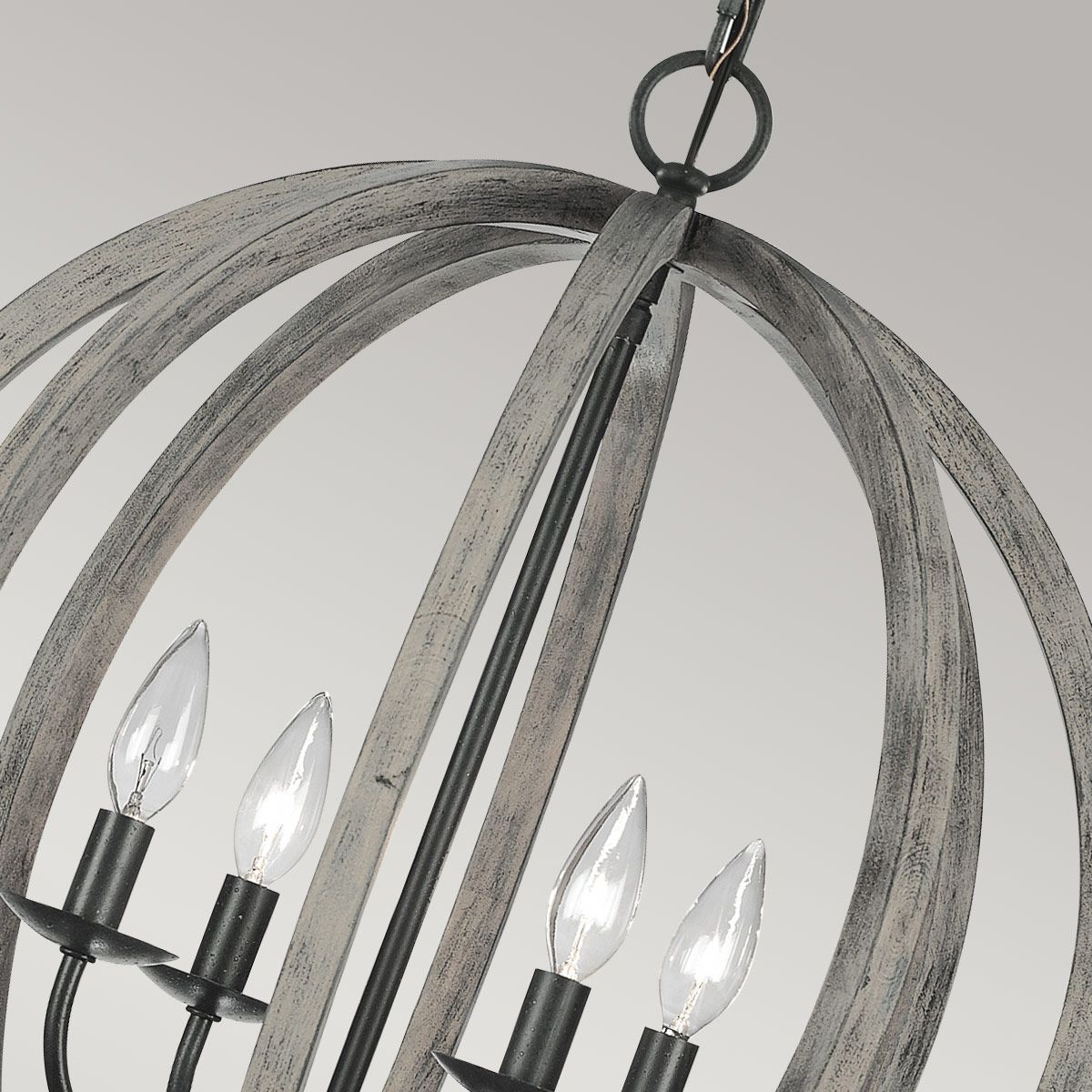 Allier Light Pendant in Weathered Oak Wood and Antique Forged Iron