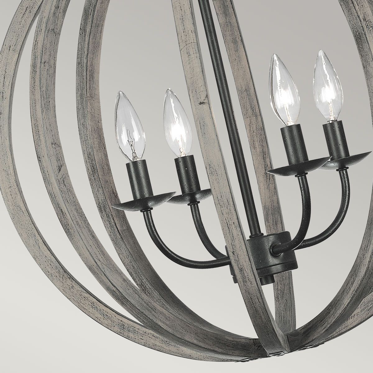 Allier Light Pendant in Weathered Oak Wood and Antique Forged Iron