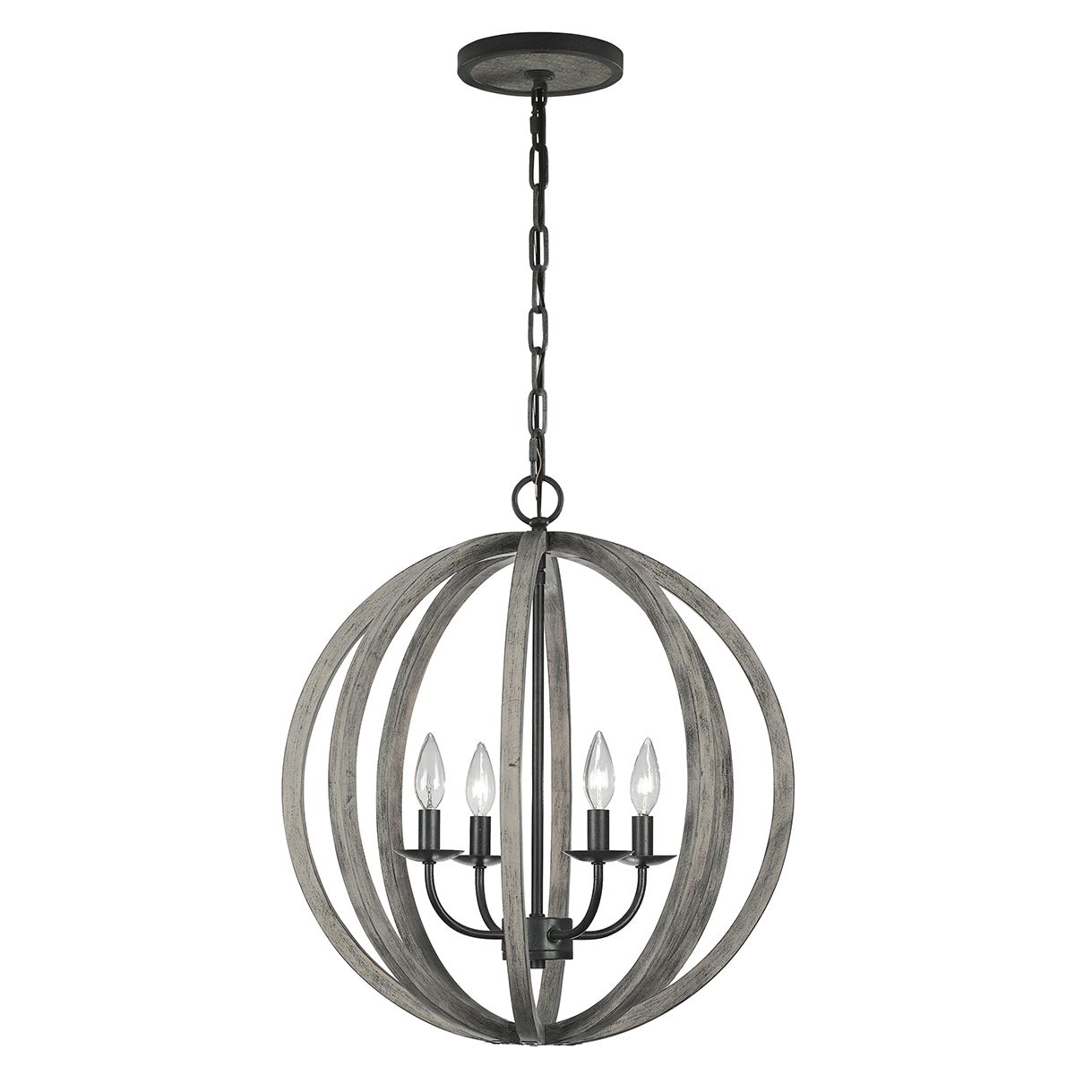 Allier Light Pendant in Weathered Oak Wood and Antique Forged Iron