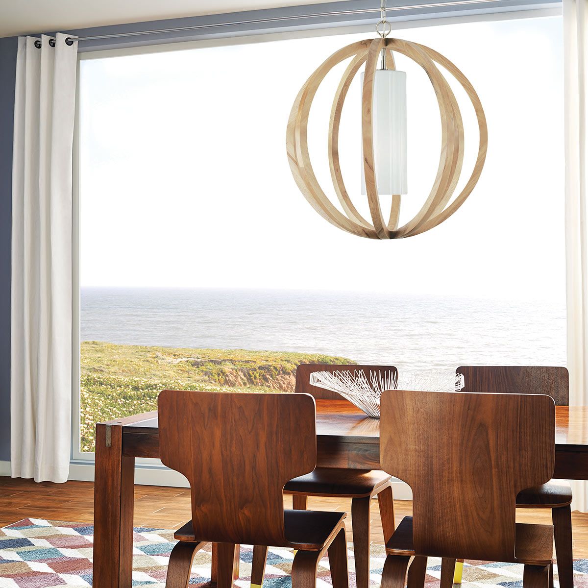 Allier Light Large Pendant in Light Wood/Brushed Steel
