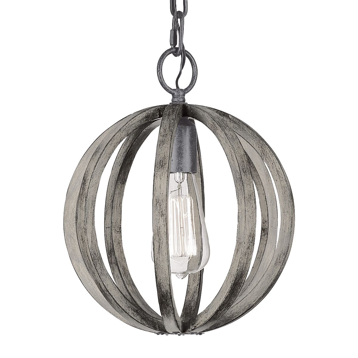 Allier Light Mini Pendant in Weathered Oak Wood and Antique Forged Iron