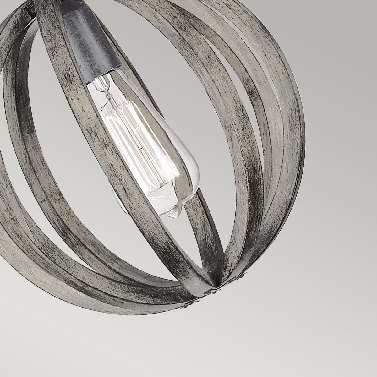 Allier Light Mini Pendant in Weathered Oak Wood and Antique Forged Iron