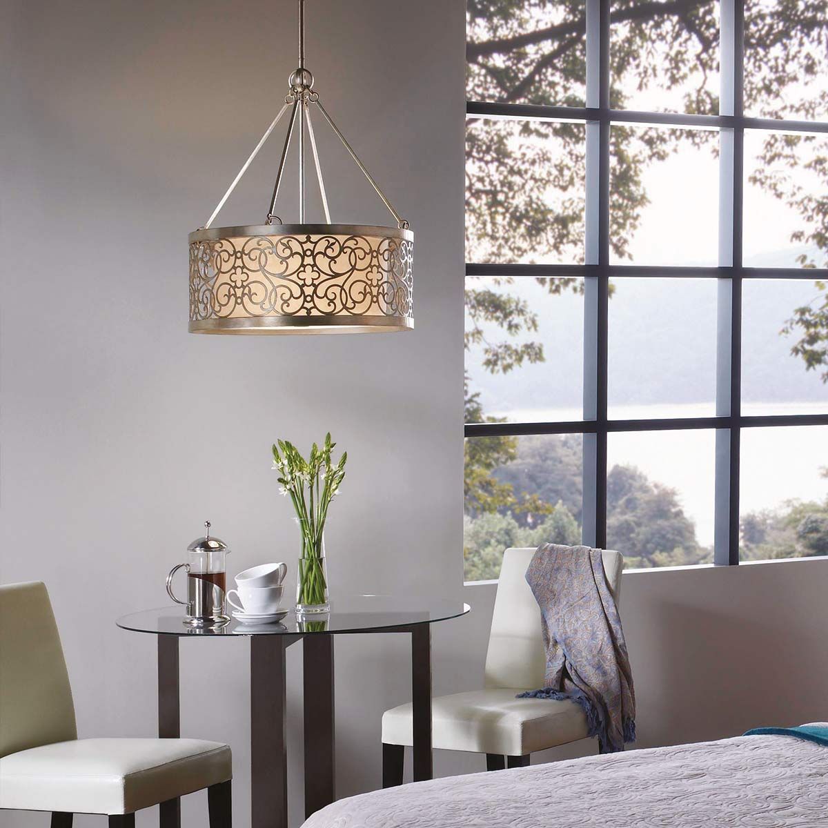 Arabesque Light Chandelier in Silver Leaf Patina