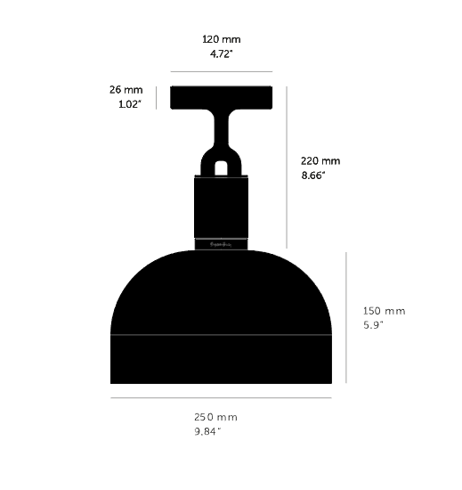 Forked Ceiling Light / Shade / Medium burnt steel, dimensions.