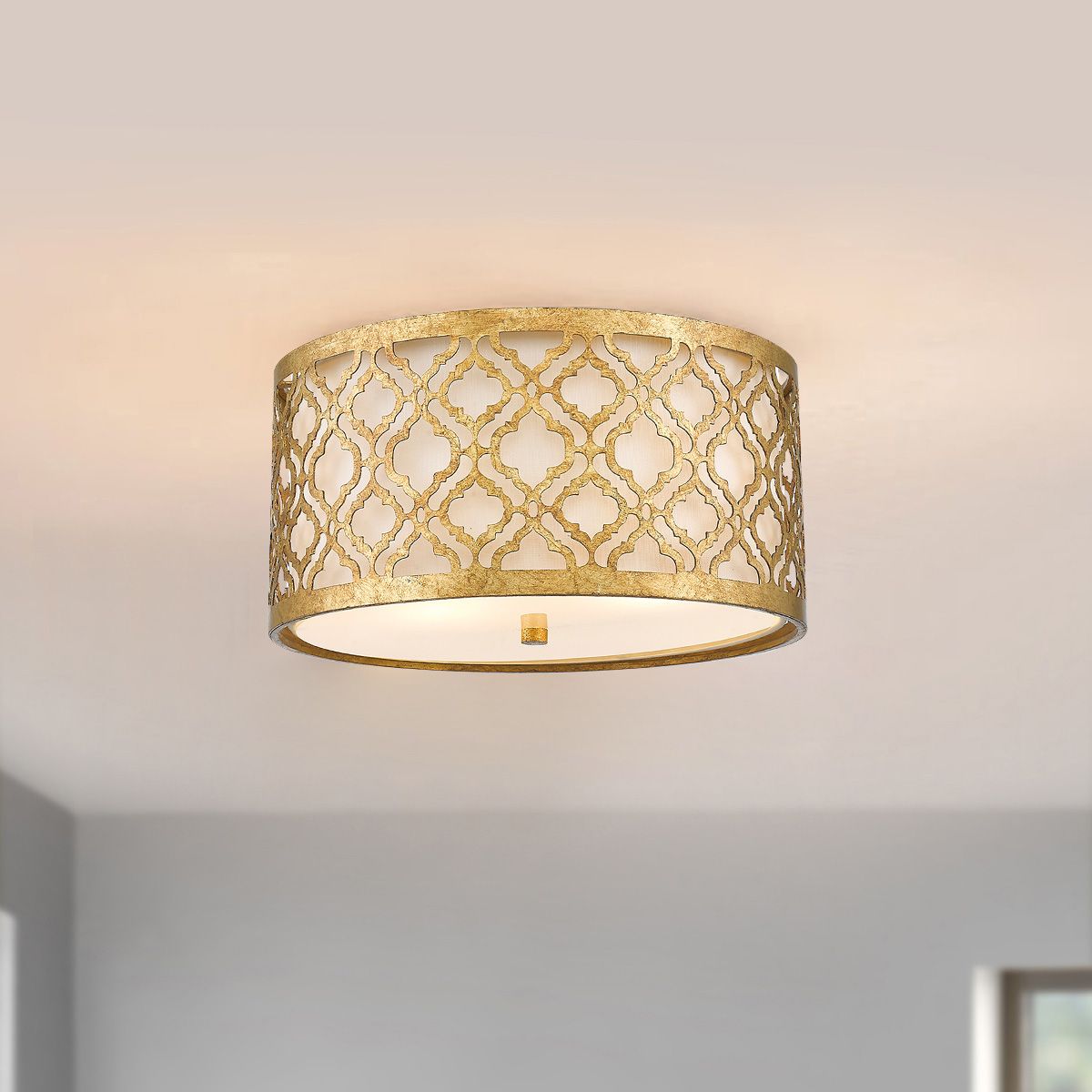 Arabella Light Flush in Distressed Gold, Ivory Shade