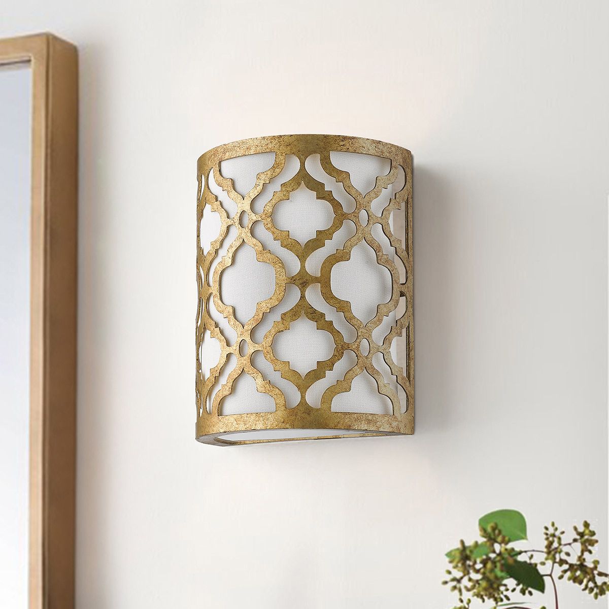 Arabella Light Wall Light in Distressed Gold, Ivory Shade