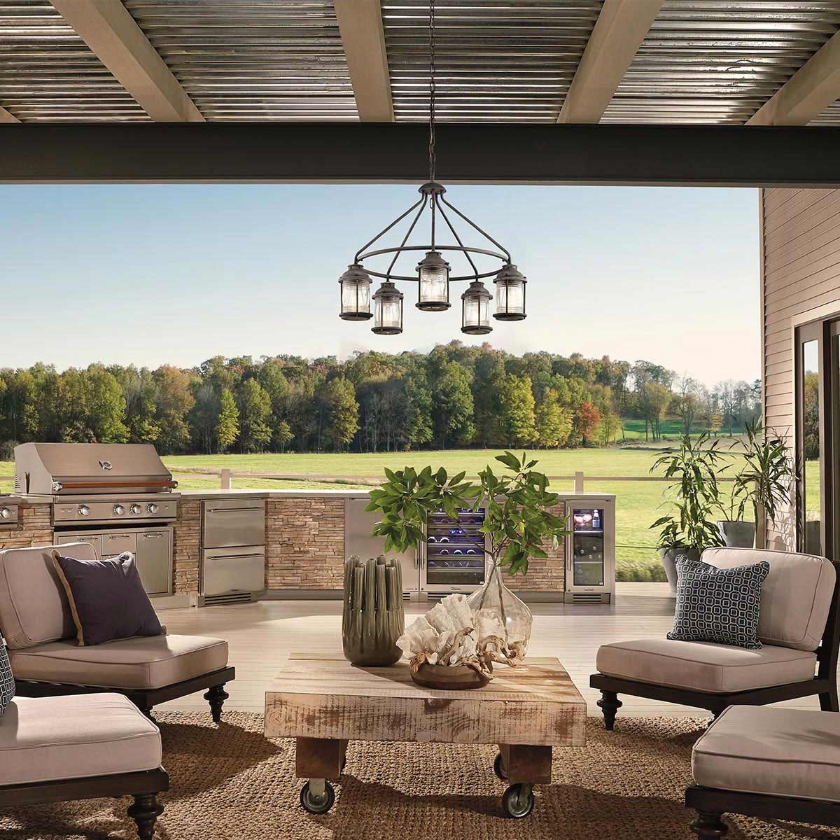 Ashland Bay Light Outdoor Chandelier in Weathered Zinc