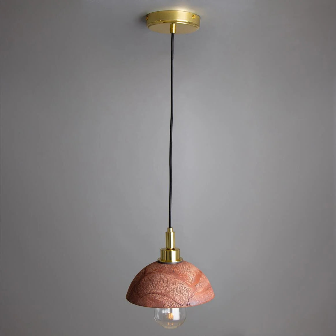 Kingii Ceramic Dome Bathroom Pendant Light 20cm, Red Iron IP44