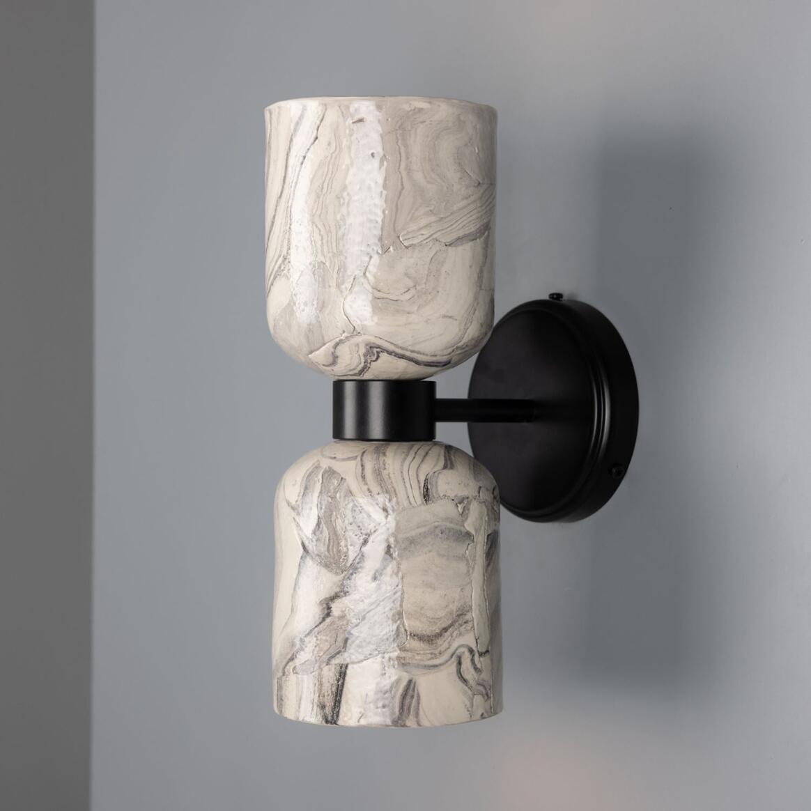 Sakura Marbled Ceramic and Brass Double Wall Light
