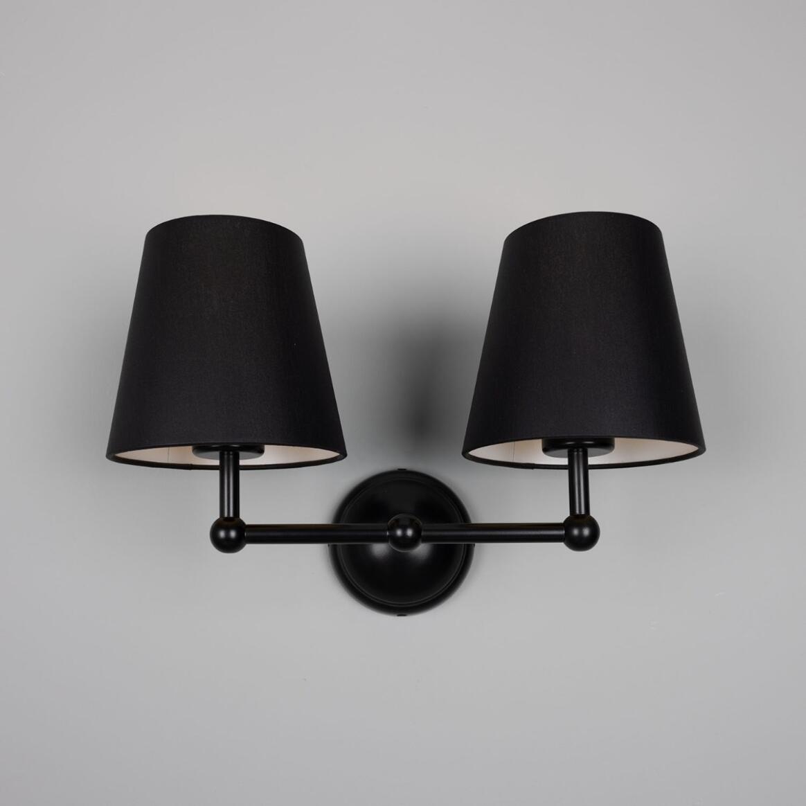 Busan Modern Brass Double Wall Light with Fabric Shades