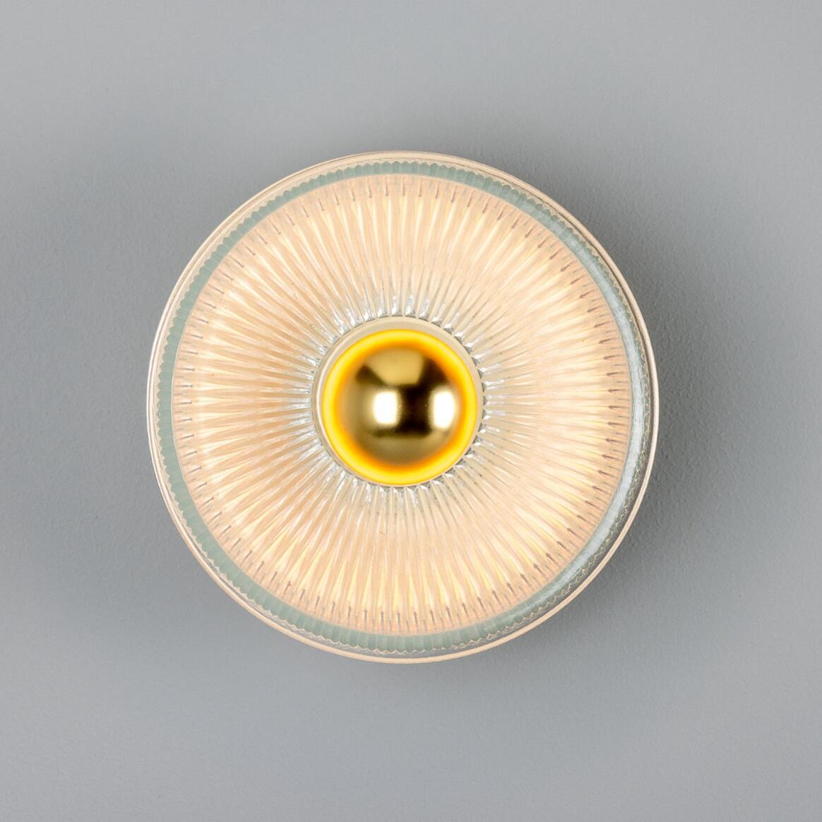 Eclipse Coloured Brass and Prismatic Glass Dish Wall Light