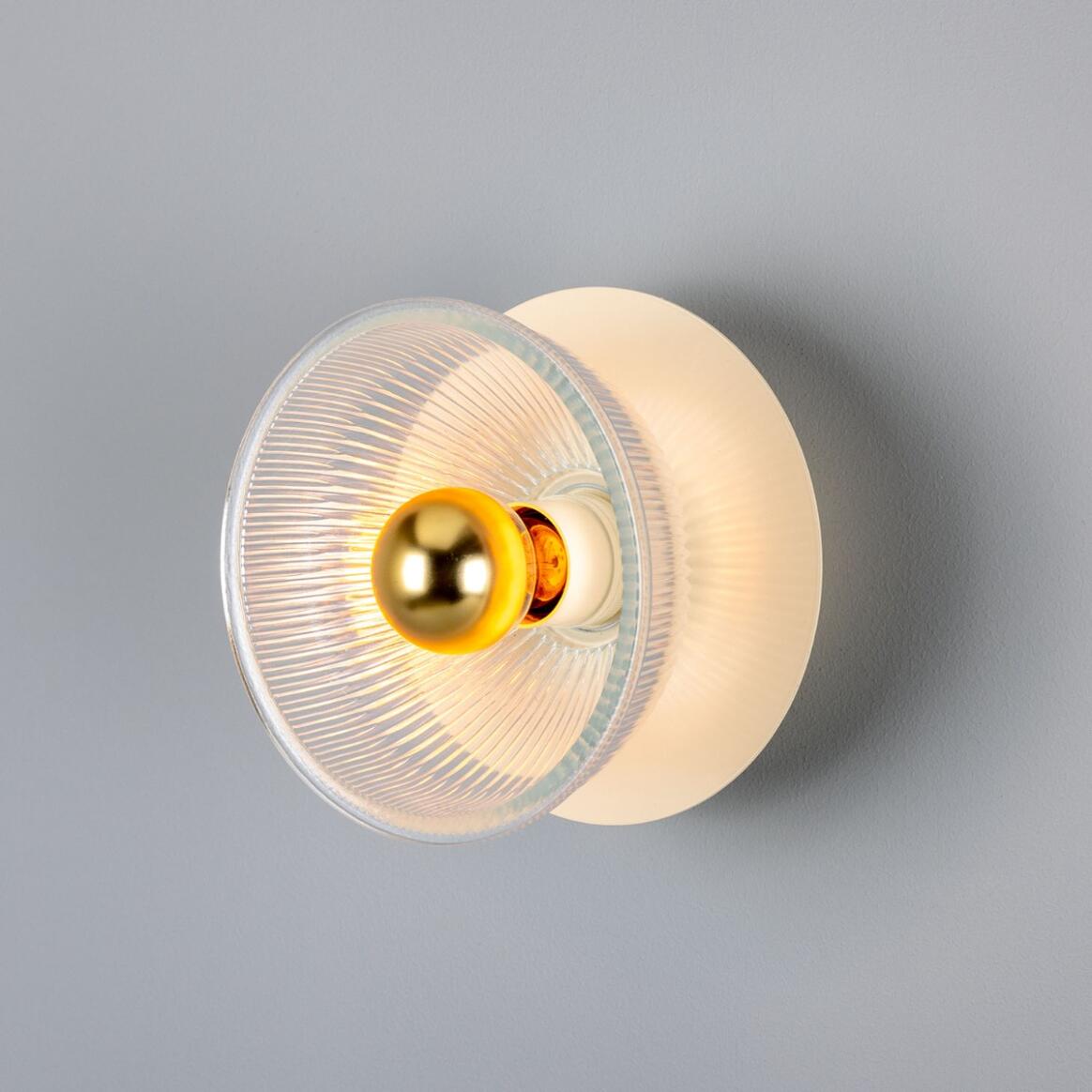 Eclipse Coloured Brass and Prismatic Glass Dish Wall Light
