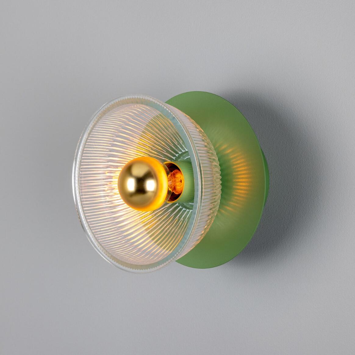 Eclipse Coloured Brass and Prismatic Glass Dish Wall Light