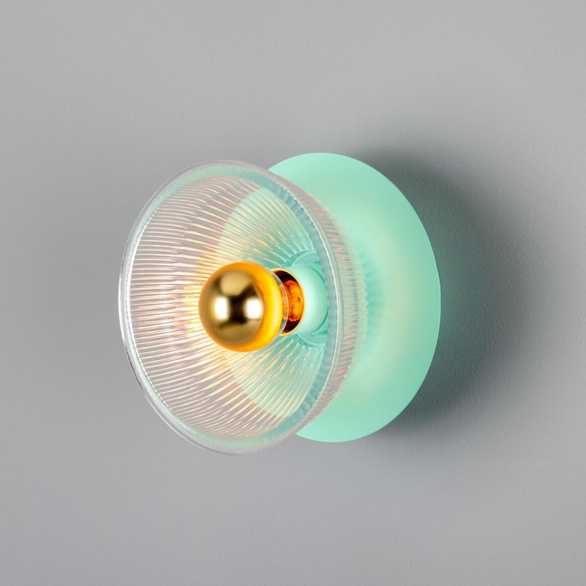 Eclipse Coloured Brass and Prismatic Glass Dish Wall Light