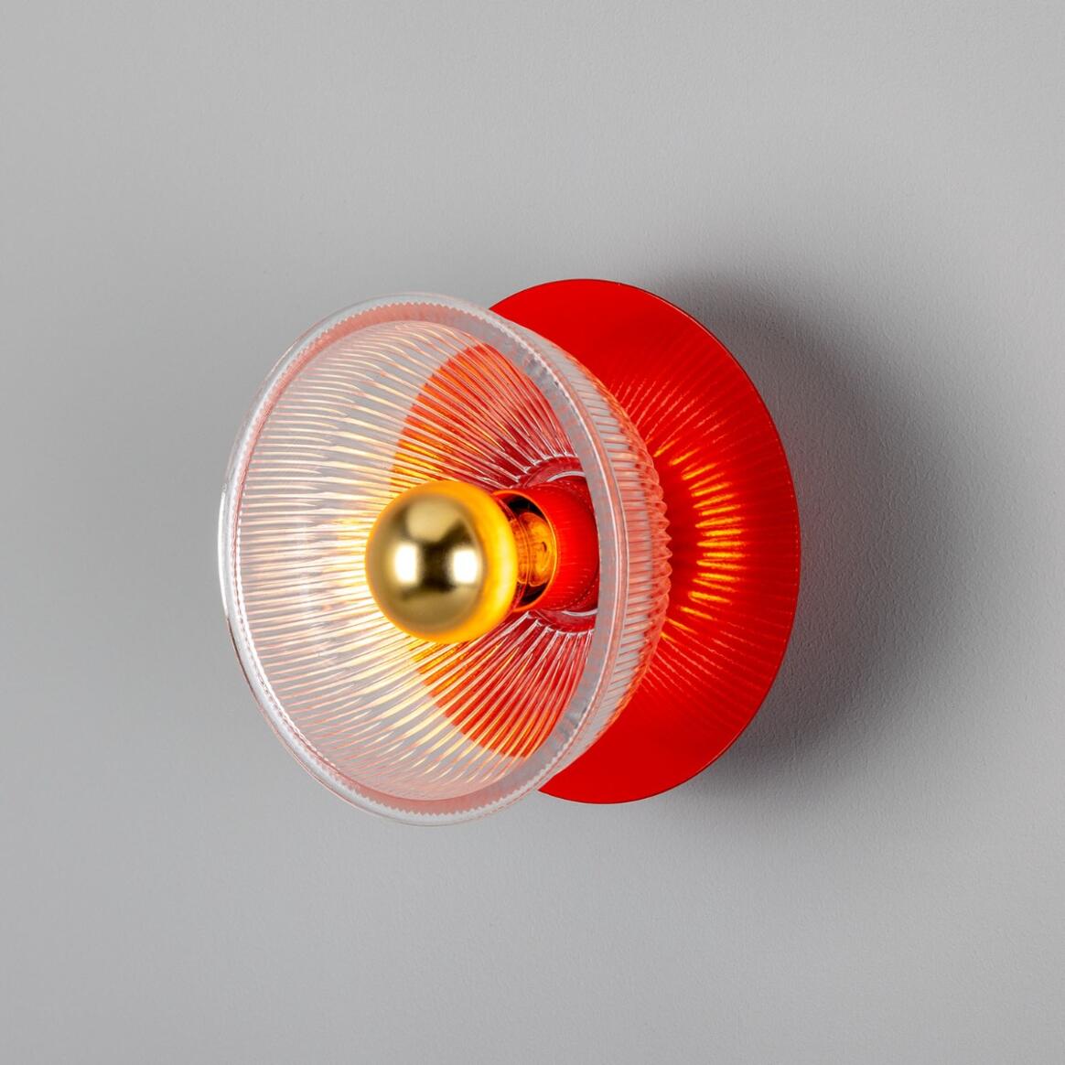 Eclipse Coloured Brass and Prismatic Glass Dish Wall Light