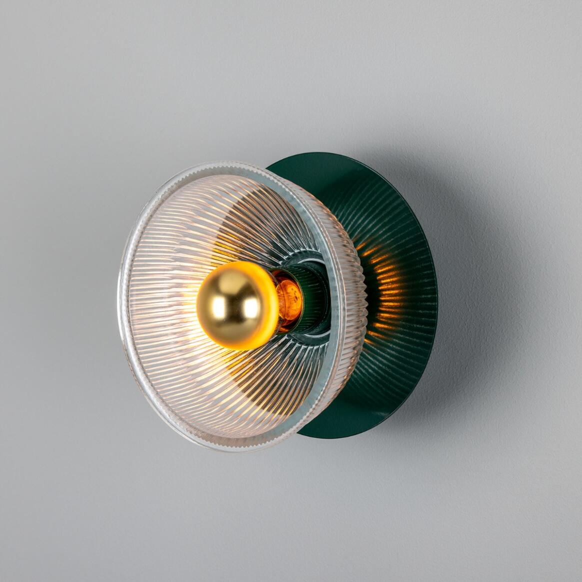 Eclipse Coloured Brass and Prismatic Glass Dish Wall Light