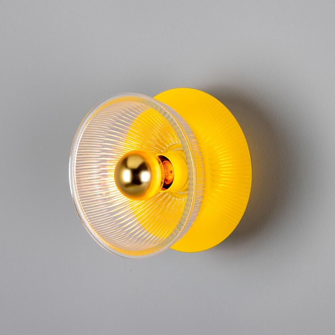 Eclipse Coloured Brass and Prismatic Glass Dish Wall Light