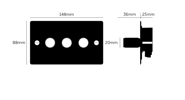 3G Dimmer/ 100W/ White with white details, dimensions.