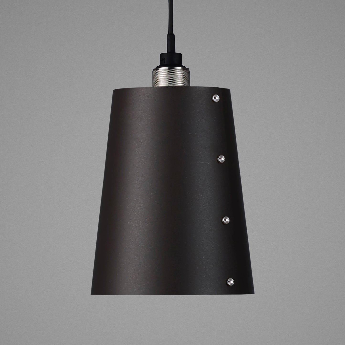 Hooked 1.0 Large Pendant Light / Graphite Steel, detailed close up view of shade and knurling.