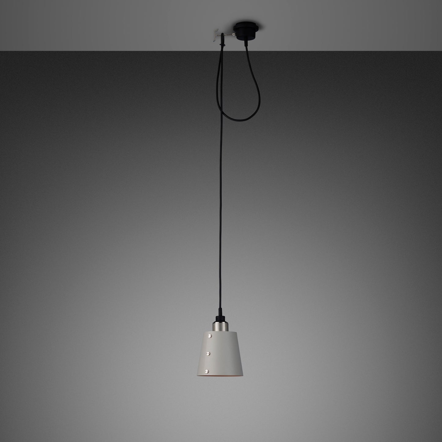 Hooked 1.0 Small Pendant Light / Stone Steel, front view.