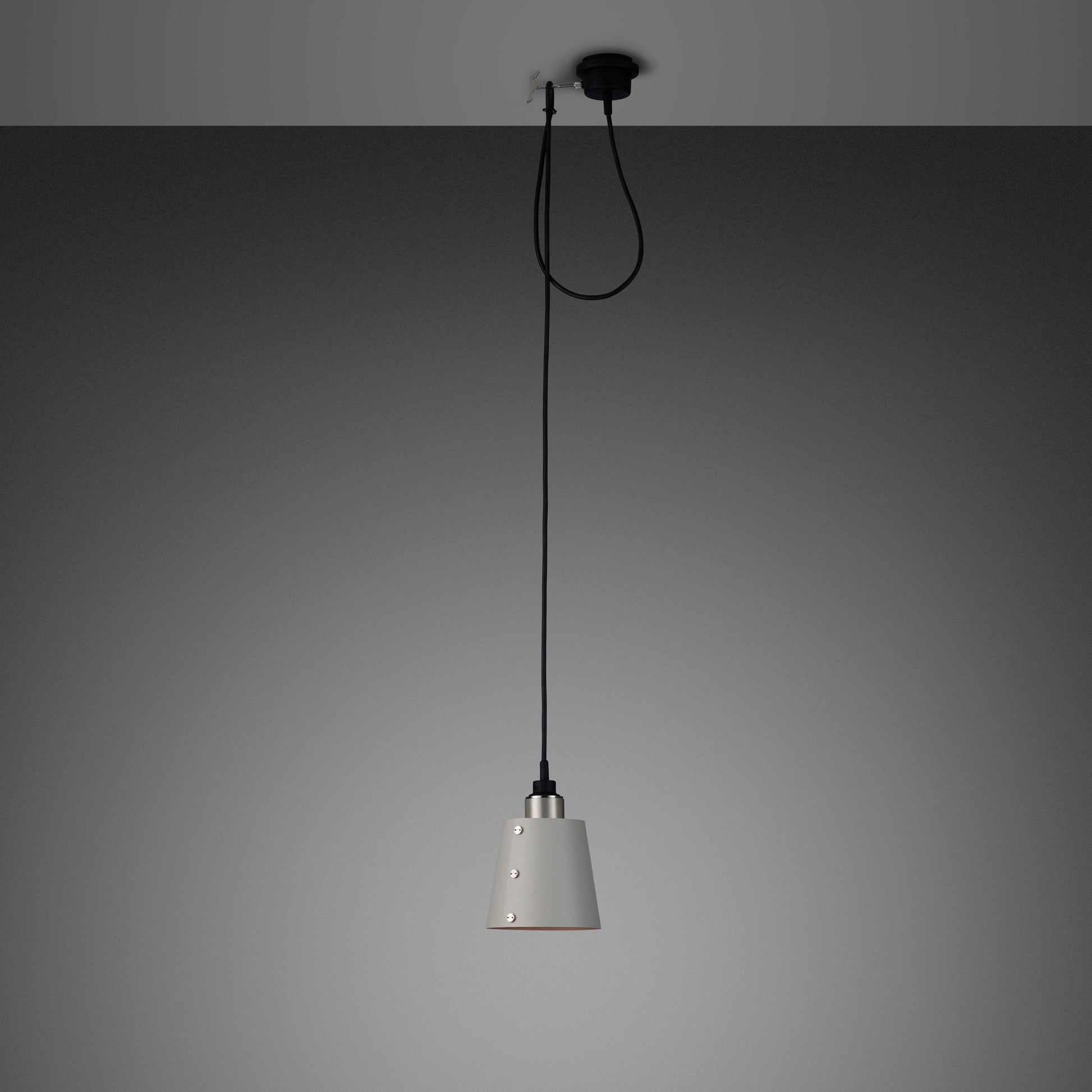 Hooked 1.0 Small Pendant Light / Stone Steel, front view.
