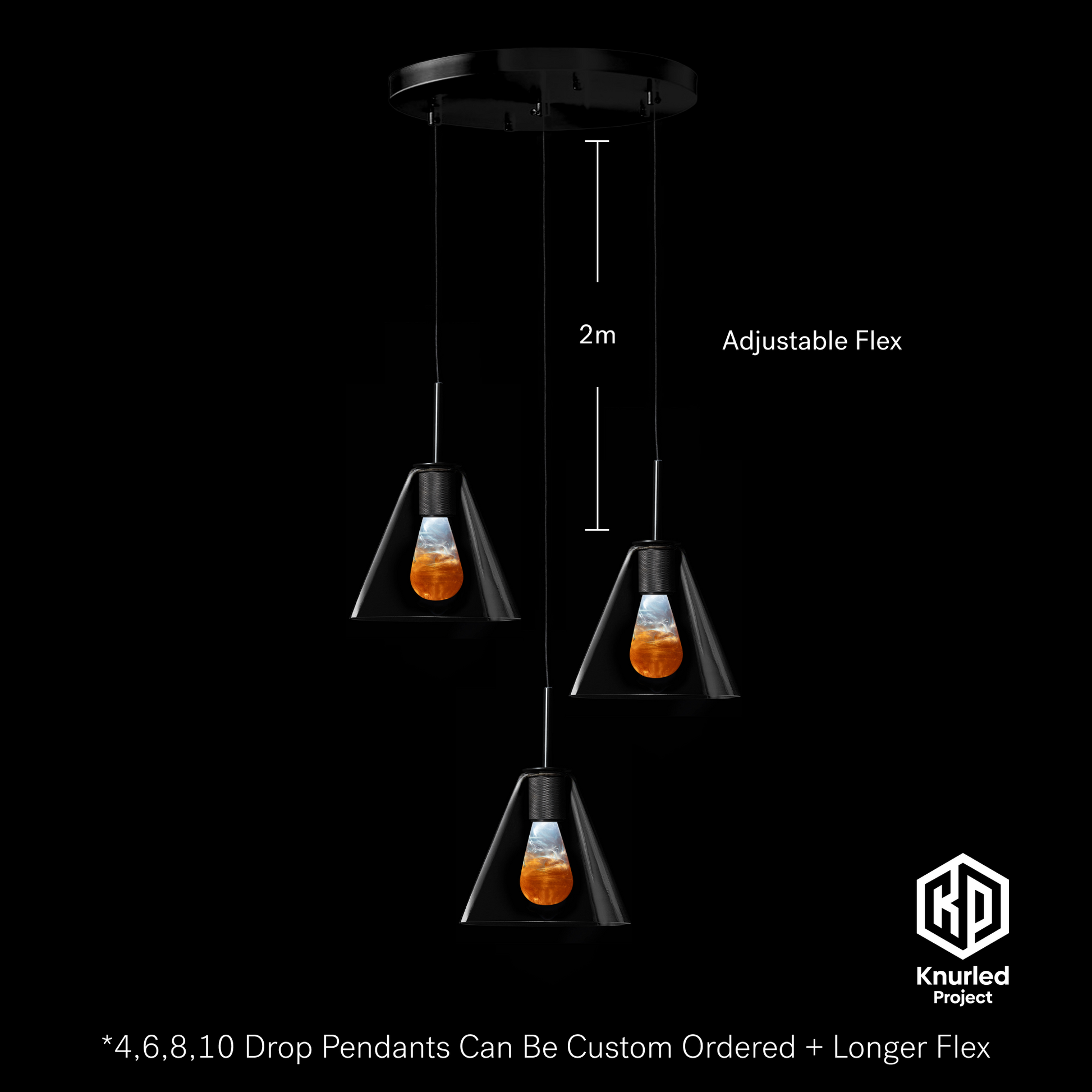 matte black 3 drop molten mood bulbs cone shade product photo 3