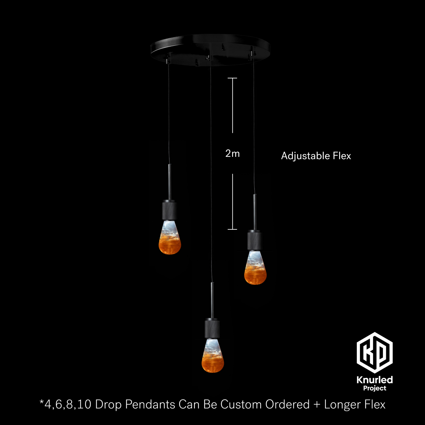 knurled matte black 3 drop pendant molten mood bulbs product photo 2